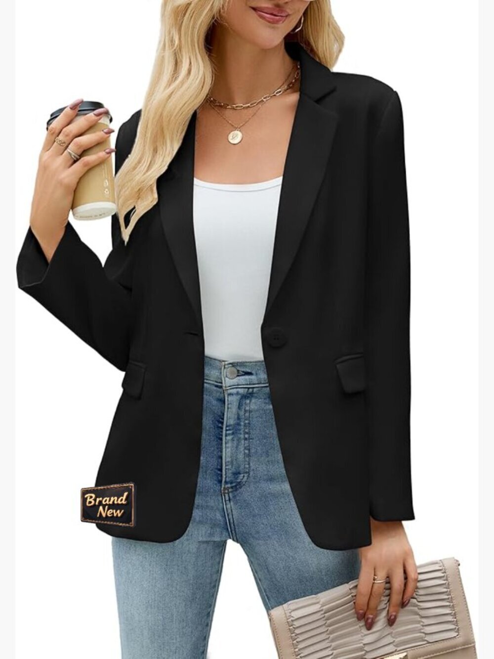 Plaid Lapel Blazer with Pockets - Lightweight Office Jacket